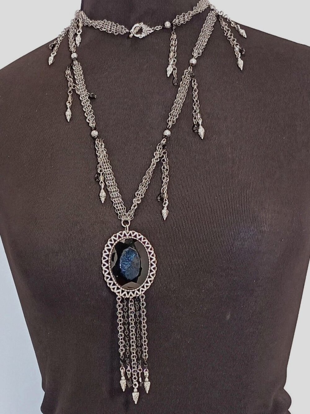 Ferrara Whiting & Davis Antique Silver Ring Mesh Necklace.